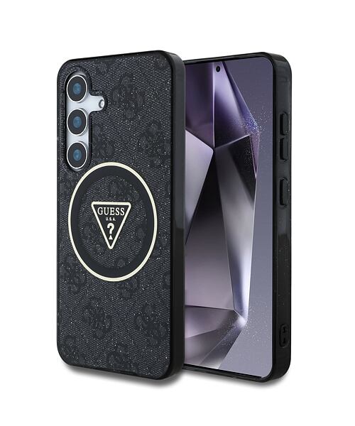 Guess IML 4G Glitter and Triangle Logo MagSafe Zadní Kryt pro Samsung Galaxy S25+ Black