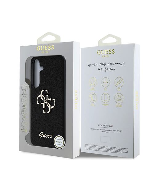 Guess PU Fixed Glitter 4G Metal Logo Zadní Kryt pro Samsung Galaxy S25 Black