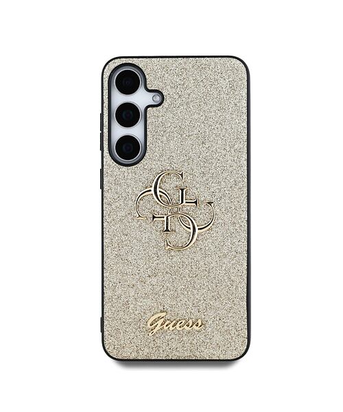 Guess PU Fixed Glitter 4G Metal Logo Zadní Kryt pro Samsung Galaxy S25 Gold