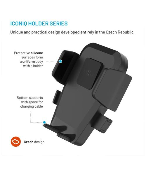 Univerzální držák do auta FIXED Iconiq Lock s úchytem do ventilační mřížky, černý