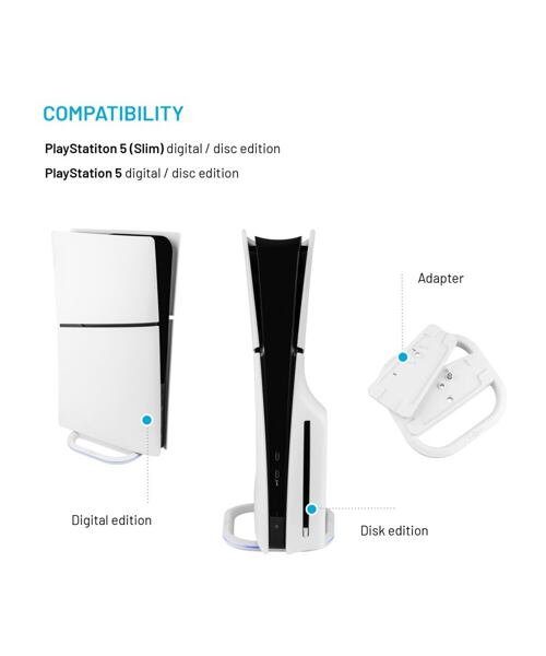 Stojánek FIXED pro PlayStation 5, 5 (Slim) a 5 Pro s RGB LED podsvícením, bílý