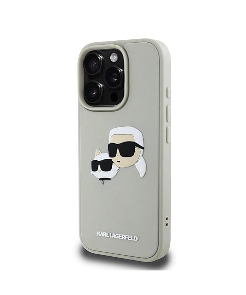 Karl Lagerfeld 3D Rubber Double Heads Zadní Kryt pro iPhone 16 Pro Beige
