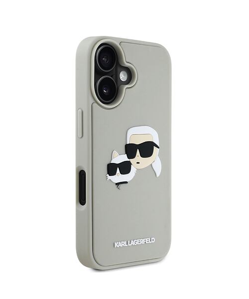 Karl Lagerfeld 3D Rubber Double Heads Zadní Kryt pro iPhone 16 Beige