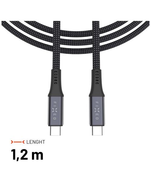 Nabíjecí a datový opletený kabel FIXED s konektory USB-C/USB-C, PD 3.1, 1.2 m, USB4gen2 20Gbps, 4K60