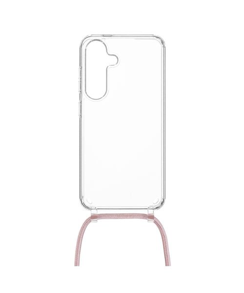 Zadní kryt FIXED Pure Neck s růžovou šňůrkou na krk pro Samsung Galaxy S25