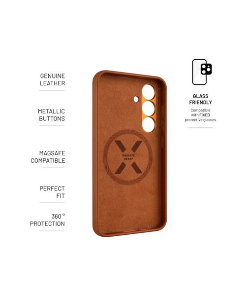 Kožený zadní kryt FIXED MagLeather s podporou MagSafe pro Samsung Galaxy S25, hnědý