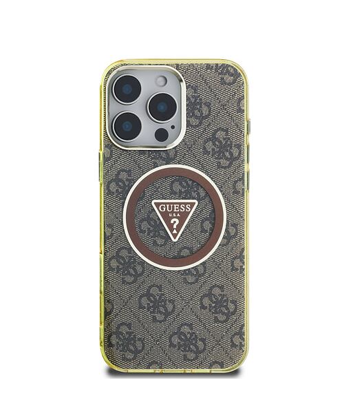 Guess IML 4G Glitter and Triangle Logo MagSafe Zadní Kryt pro iPhone 16 Pro Max Brown