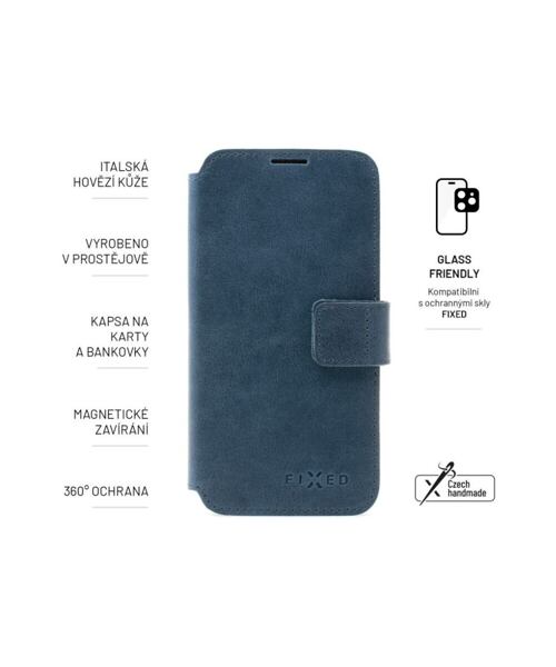 Kožené pouzdro typu kniha FIXED ProFit pro Samsung Galaxy S25, modré