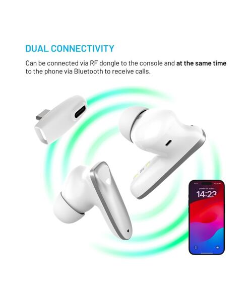 Bezdrátová herní TWS sluchátka FIXED Game Pods s radiofrekvenčním připojením, bílá