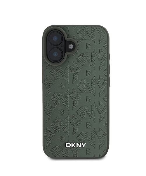 DKNY PU Leather Grid Pattern Magsafe Zadní Kryt pro iPhone 16 Green