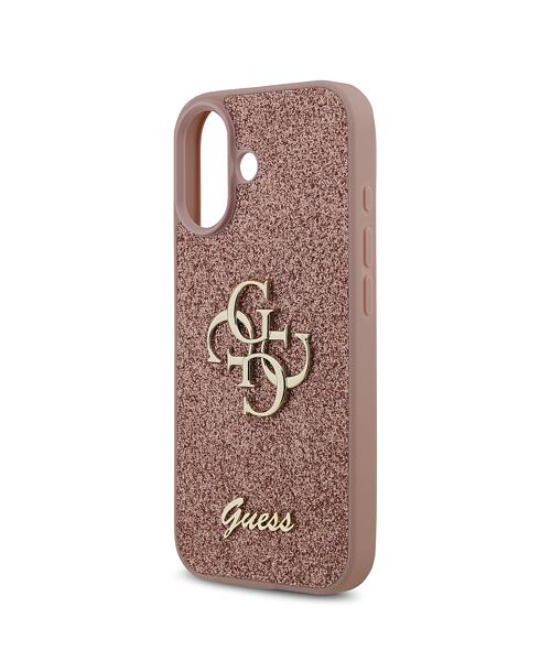 Guess PU Fixed Glitter 4G Metal Logo Zadní Kryt pro iPhone 17 Pink