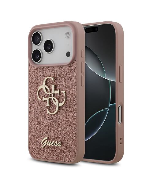 Guess PU Fixed Glitter 4G Metal Logo Zadní Kryt pro iPhone 17 Pro Pink