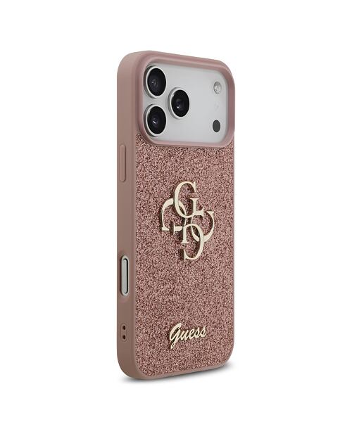 Guess PU Fixed Glitter 4G Metal Logo Zadní Kryt pro iPhone 17 Pro Max Pink