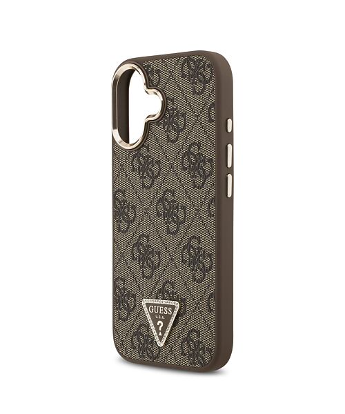 Guess PU Leather 4G Strass Triangle Logo Gold Frame MagSafe Zadní Kryt pro iPhone 17 Brown