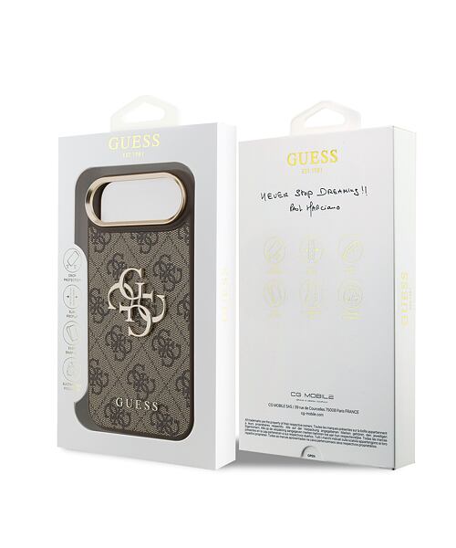 Guess PU Leather 4G Metal Logo Gold Frame Zadní Kryt pro iPhone Air Brown