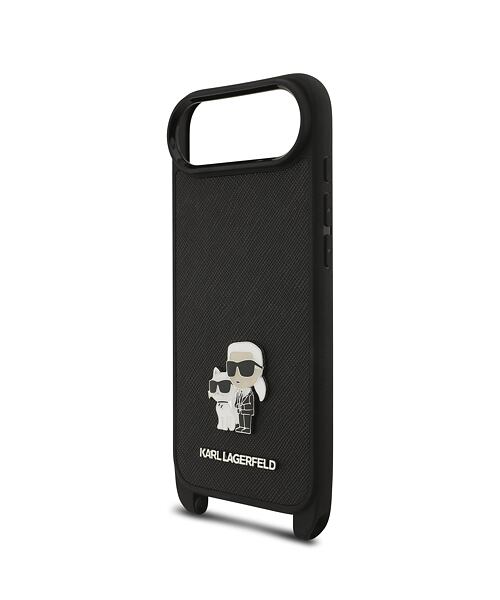 Karl Lagerfeld Saffiano Crossbody Popruh Metal Karl and Choupette Zadní Kryt pro iPhone Air Black