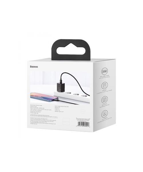 Baseus rychlonabíječka do sítě Super Si USB-C PD QC 20W černá s kabelem USB-C/Lightning 1m