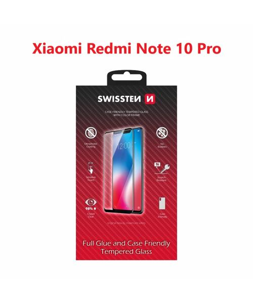 SKLO SWISSTEN FULL GLUE, COLOR FRAME, CASE FRIENDLY PRO XIAOMI REDMI NOTE 10 PRO ČERNÉ