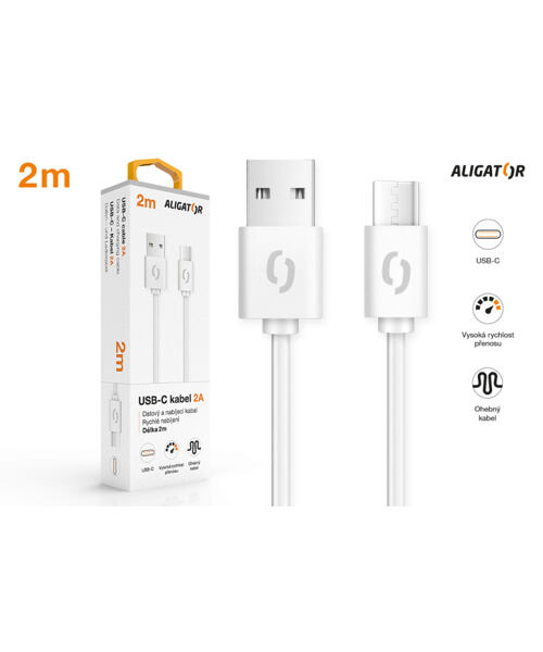 Datový kabel ALIGATOR 2A USB-C 2m, bílý