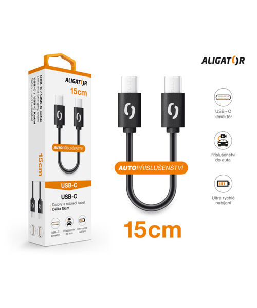 Datový kabel ALIGATOR POWER USB-C/USB-C 15cm, černý