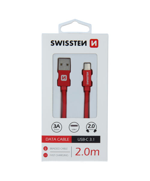 DATOVÝ KABEL SWISSTEN TEXTILE USB / USB-C 2,0 M ČERVENÝ
