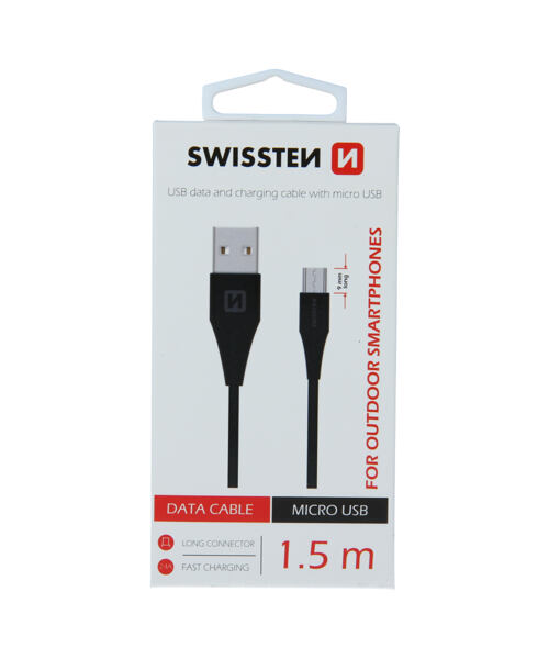 DATOVÝ KABEL SWISSTEN USB / MICRO USB 1,5 M ČERNÝ (9mm)