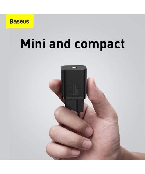 Baseus rychlonabíječka do sítě Super Si USB-C PD QC 20W černá s kabelem USB-C/Lightning 1m