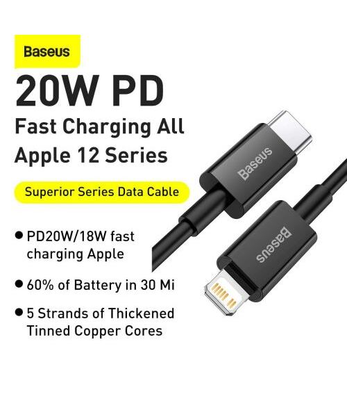 Baseus CATLYS-A01 Superior Fast Charging Datový Kabel USB-C to Lightning  20W 1m Black