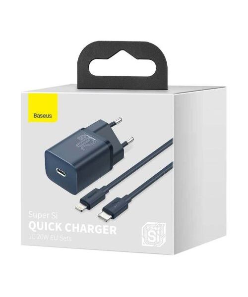 Baseus Travel Charger set Super Si 1C QC (With Simple Wisdom Cable Type-C to Lightning 1m) 20W EU Bl