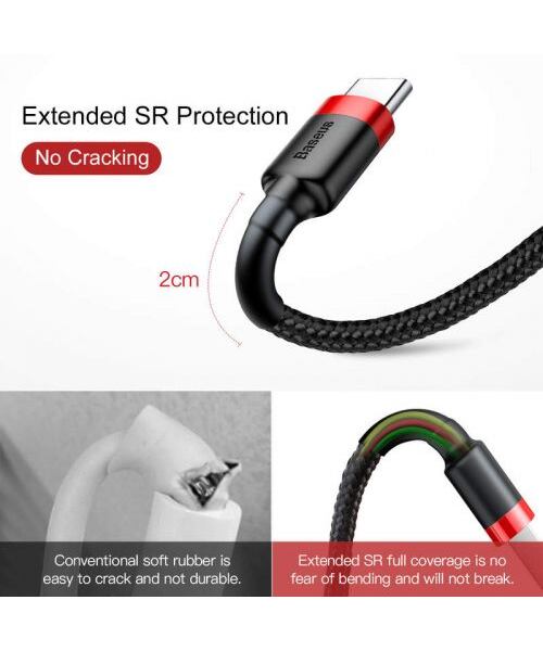 Baseus datový kabel Cafule USB-C 2m 2A červeno-černý
