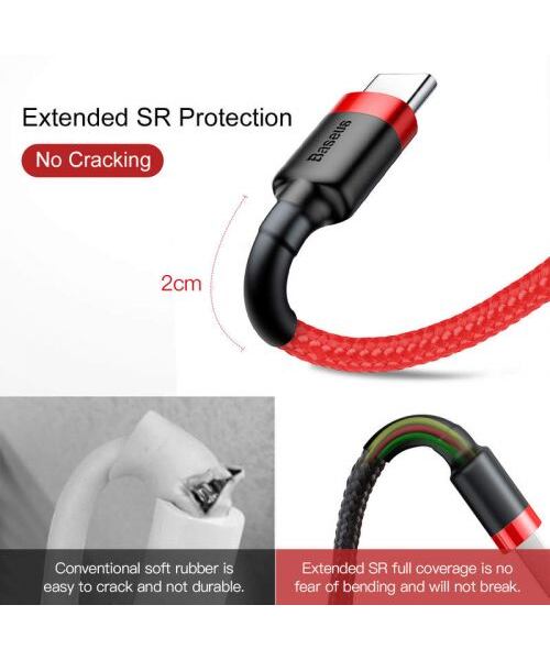 Baseus datový kabel Cafule USB-C 2m 2A červený
