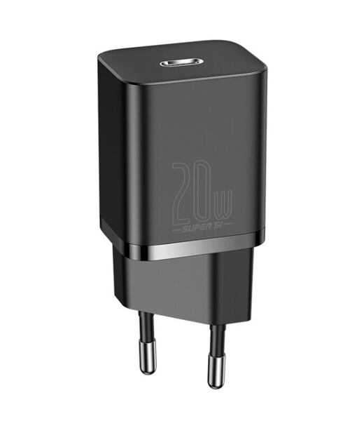 Baseus rychlonabíječka do sítě Super Si USB-C PD QC 20W černá s kabelem USB-C/Lightning 1m