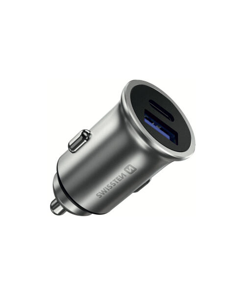 SWISSTEN CL ADAPTÉR POWER DELIVERY USB-C + QUICK CHARGE 3.0 36W METAL STŘÍBRNÝ