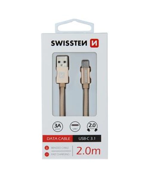 DATOVÝ KABEL SWISSTEN TEXTILE USB / USB-C 2,0 M ČERVENÝ