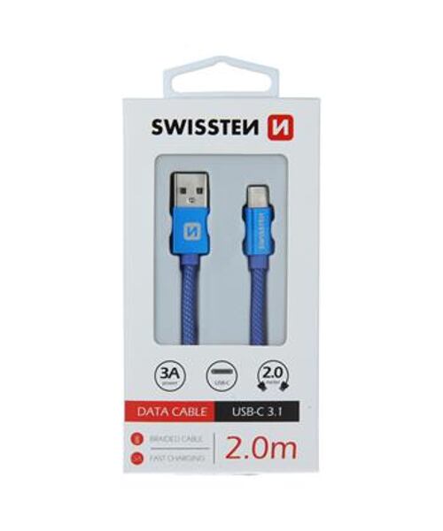 DATOVÝ KABEL SWISSTEN TEXTILE USB / USB-C 2,0 M MODRÝ