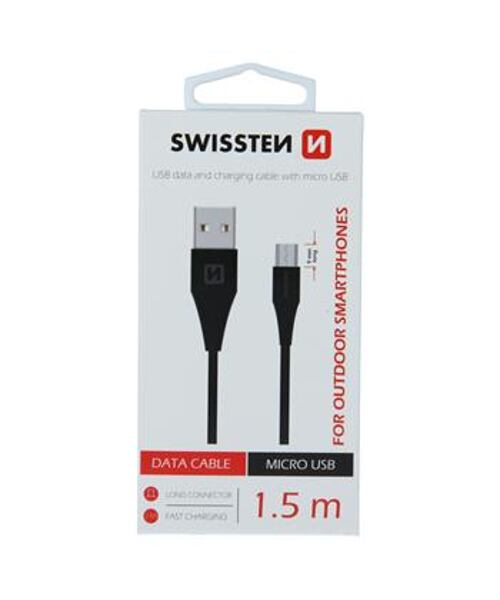 DATOVÝ KABEL SWISSTEN USB / MICRO USB 1,5 M ČERNÝ (9mm)