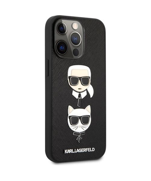 Karl Lagerfeld KLHCP13LSAKICKCBK PU Saffiano Karl and Choupette Heads Kryt pro iPhone 13 Pro Black