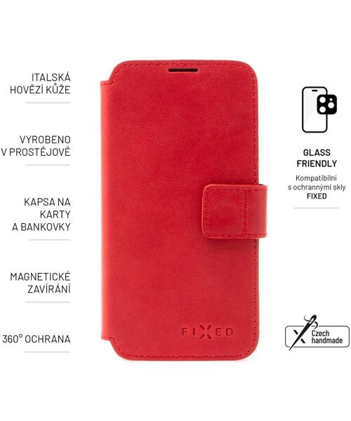Kožené pouzdro typu kniha FIXED ProFit pro Apple iPhone 14 Plus, červené