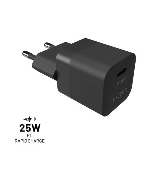 Síťová nabíječka FIXED Mini s USB-C výstupem a podporou PD, 25W, černá