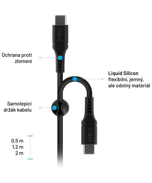 Nabíjecí a datový Liquid silicone kabel FIXED s konektory USB-C/USB-C a podporou PD, 1.2m, USB 2.0,