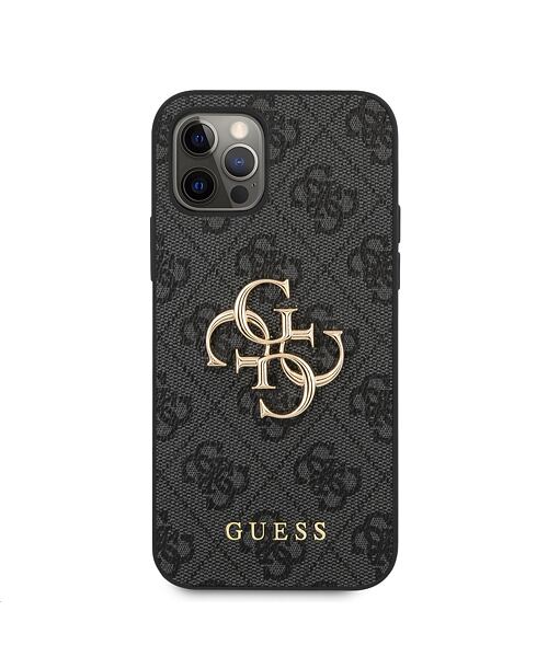 Guess PU 4G Metal Logo Zadní Kryt pro iPhone 12 Pro Max Grey