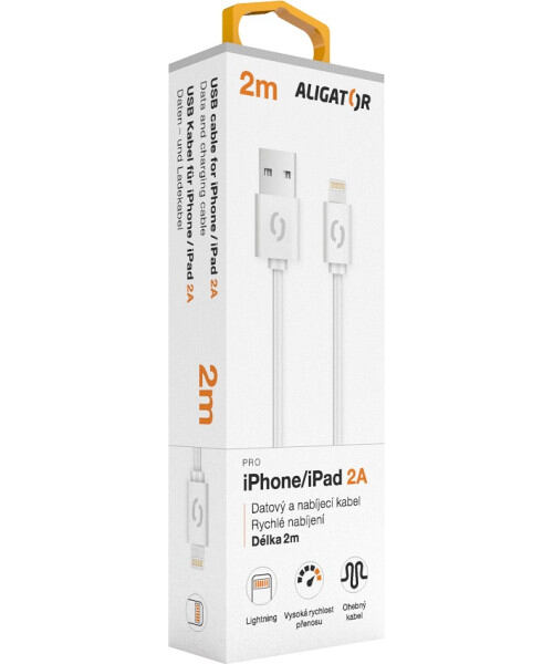 Datový kabel ALIGATOR 2A iPhone lightning 2m, bílý