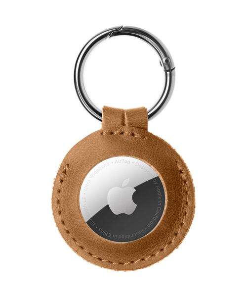 Pouzdro FIXED Case for AirTag z pravé hovězí kůže s karabinou, hnědé