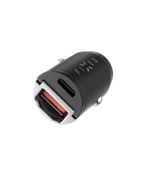 Autonabíječka FIXED s USB-C a USB-A výstupem v miniaturním provedení, podpora PD a QC 3.0, 30W, čern