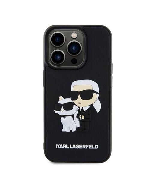 Karl Lagerfeld 3D Rubber Karl and Choupette Zadní Kryt pro iPhone 15 Pro Black