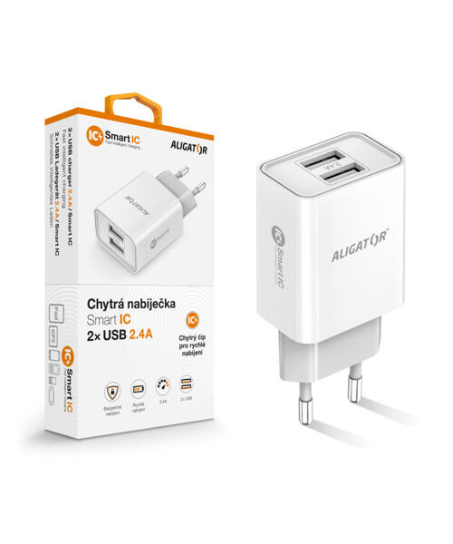 CD ALI s 2xUSB výstupem, 2,4A, smart IC, bílá