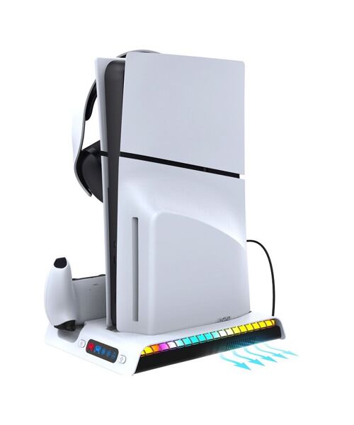 iPega P5S006 Multifunkční Nabíjecí RGB Stojan s Chlazením pro PS5 Slim White
