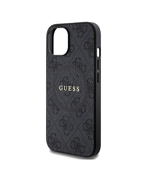 Guess PU Leather 4G Colored Ring MagSafe Zadní Kryt pro iPhone 15 Black