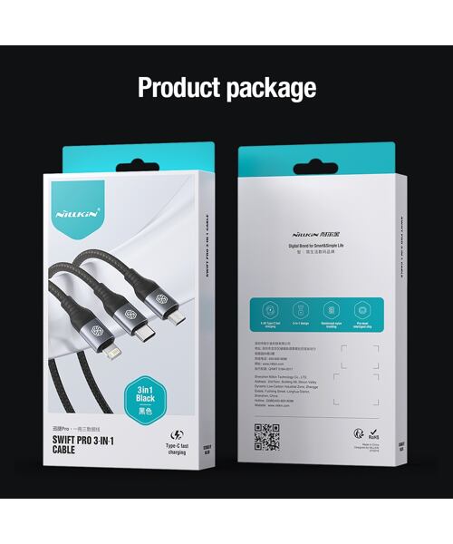 Nillkin Datový Kabel Swift Pro 3v1 1,5m Black