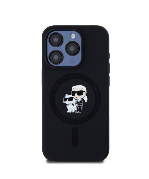 Karl Lagerfeld Liquid Silicone Karl and Choupette Magsafe Zadní Kryt pro iPhone 15 Pro Black